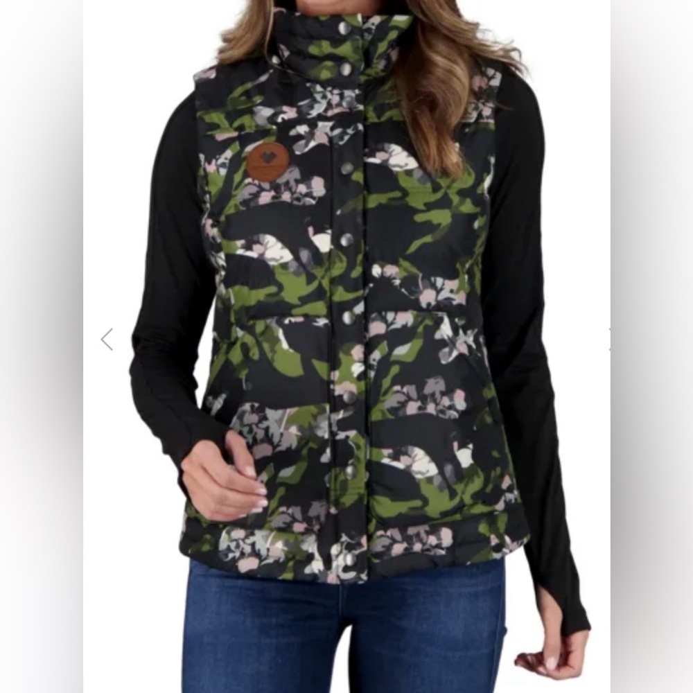 Obermeyer Mila Down Vest in Color Secret Garden Black & Green Size L